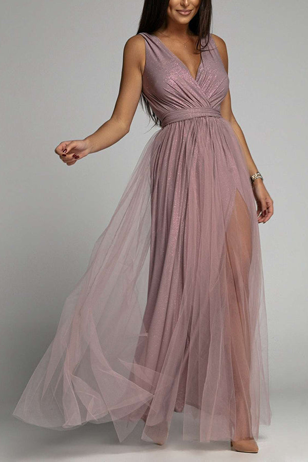 V Neck Graceful Backless Maxi Dress