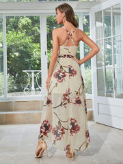 Floral Print Surplice Belted Maxi Dress