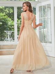 Champagner Chiffon Langes Partykleid