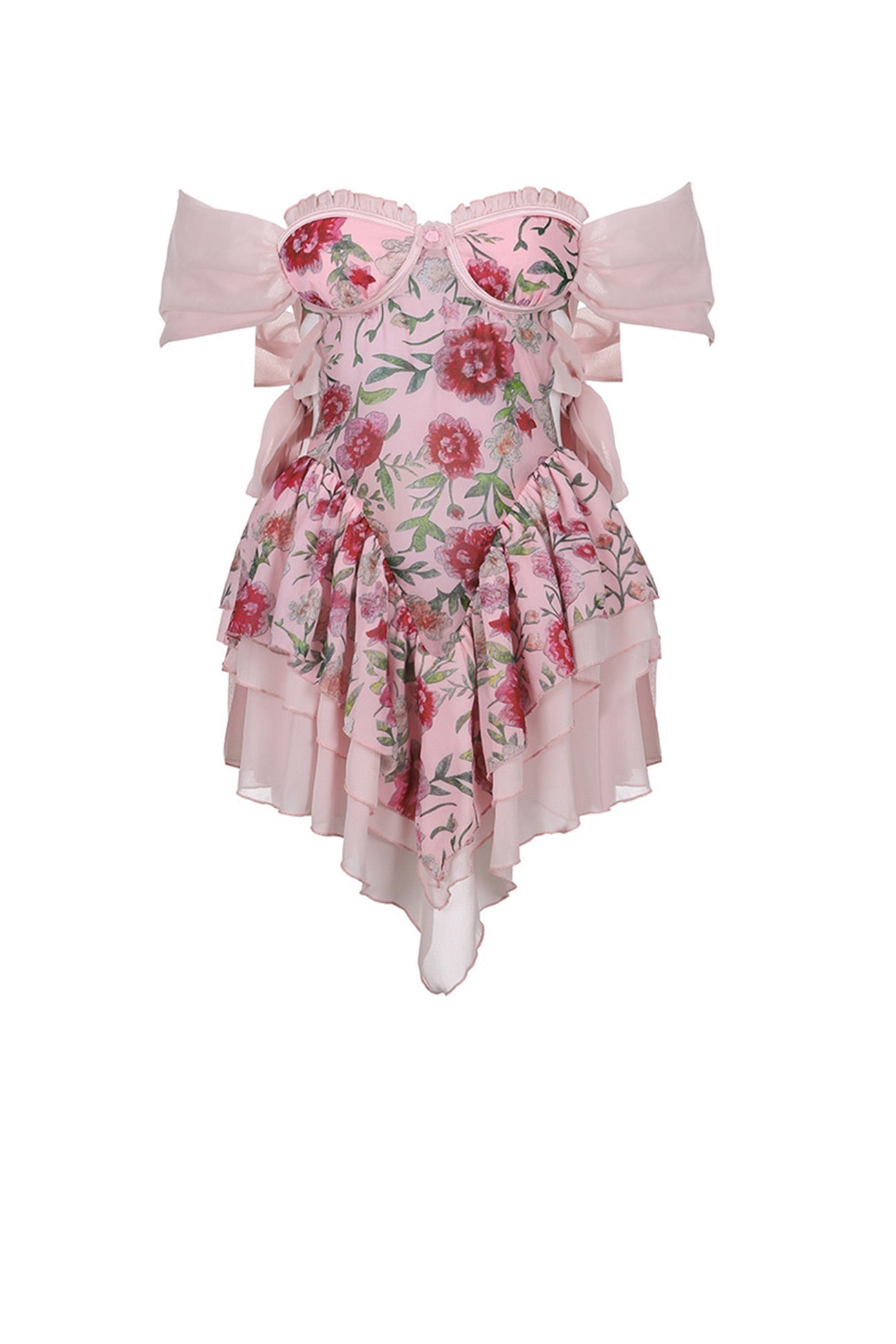 Schulterfreies Korsettkleid mit Blumendruck