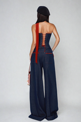 Oorja Strapless Lace Up Denim Set