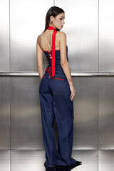 Oorja – Trägerloses Jeans-Set mit Schnürung