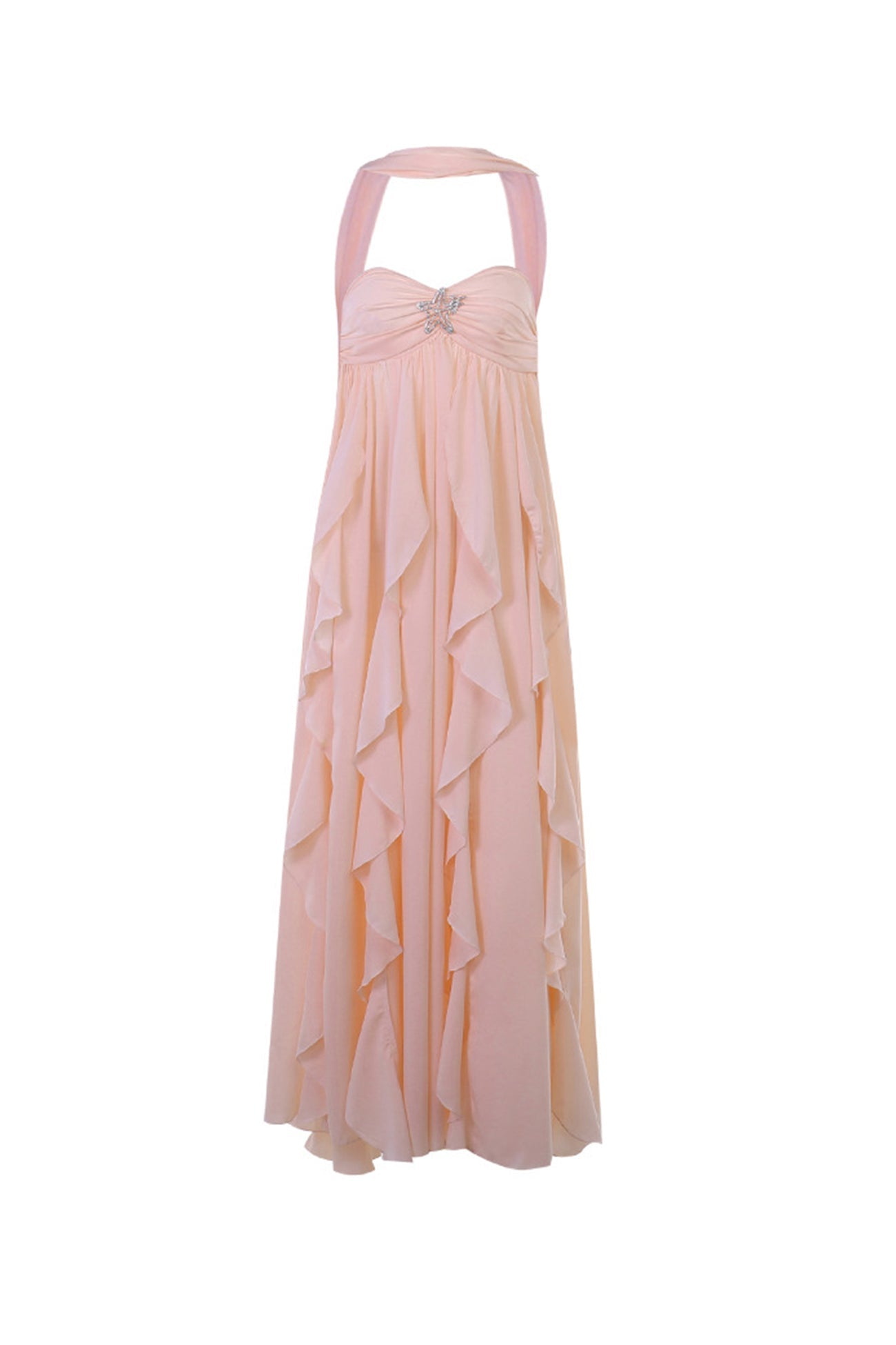 Pink Halter Ruffle Irregular Strapless Dress