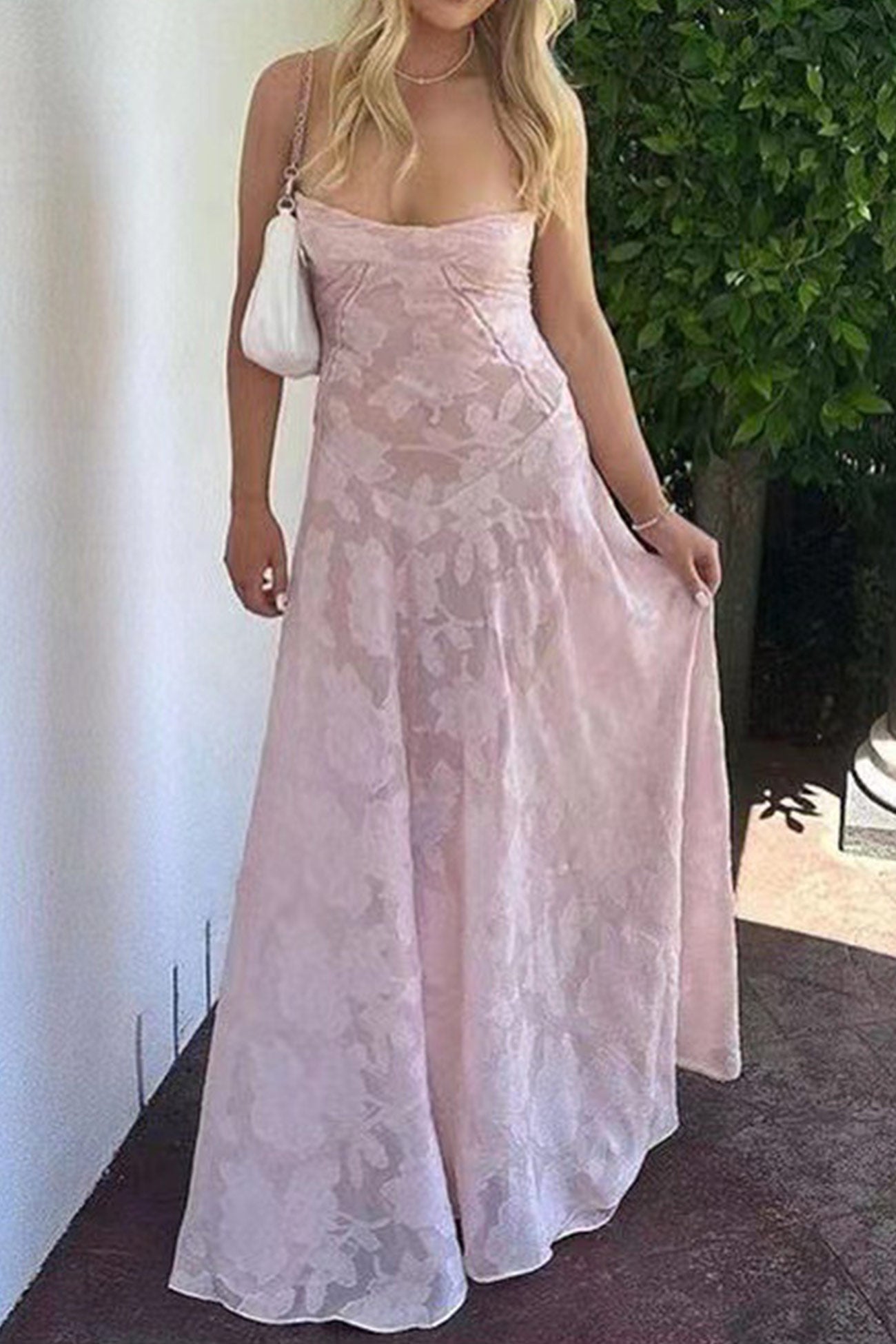 Rosa Jacquard-Korsett-Camisole-Kleid