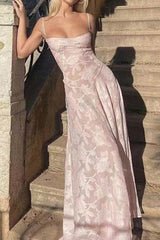 Rosa Jacquard-Korsett-Camisole-Kleid