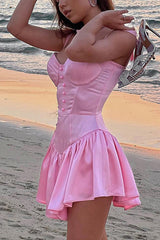 Rosa Korsettkleid mit Rüschen und Bindeträgern