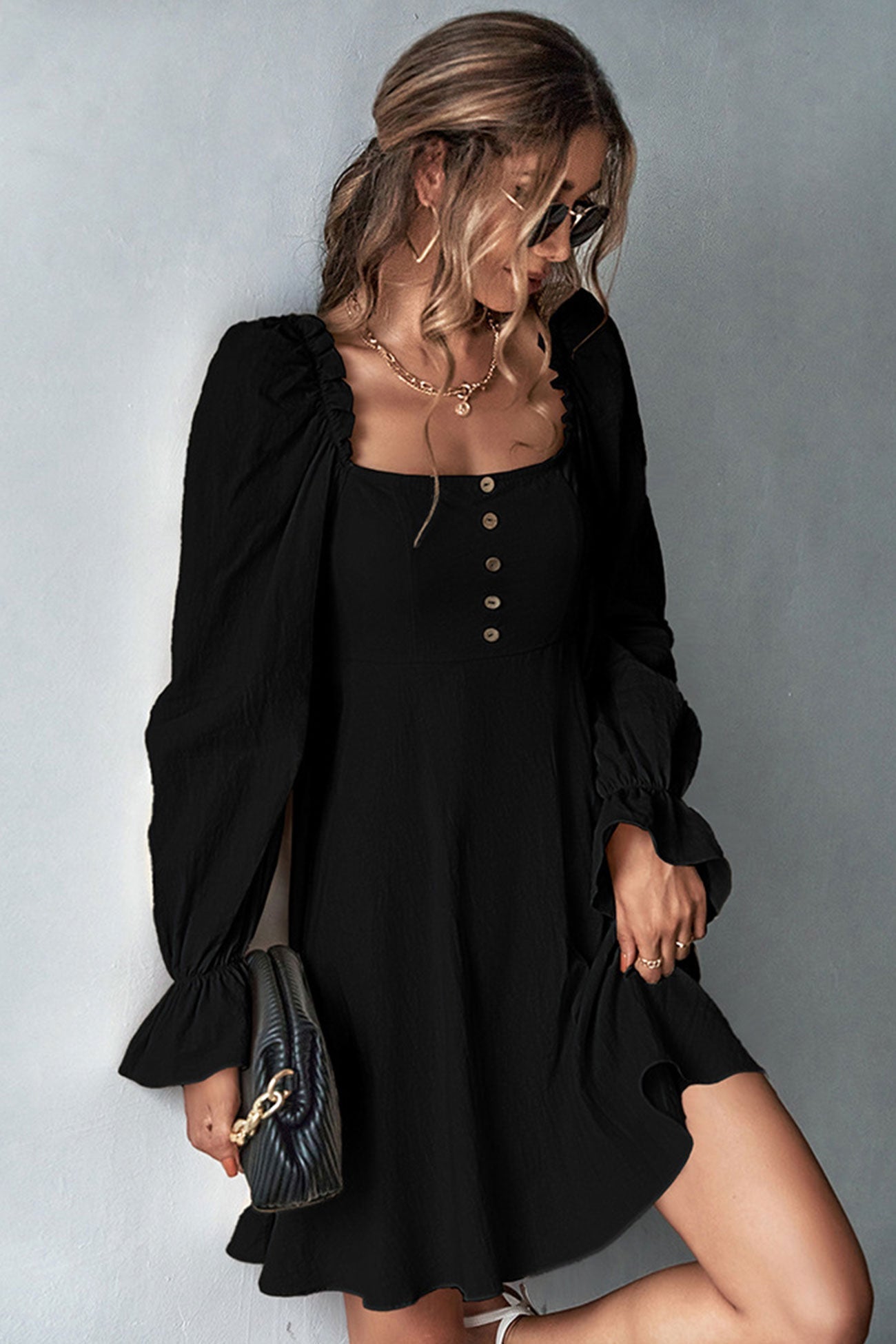 Puff Sleeve A-Line Mini Dress