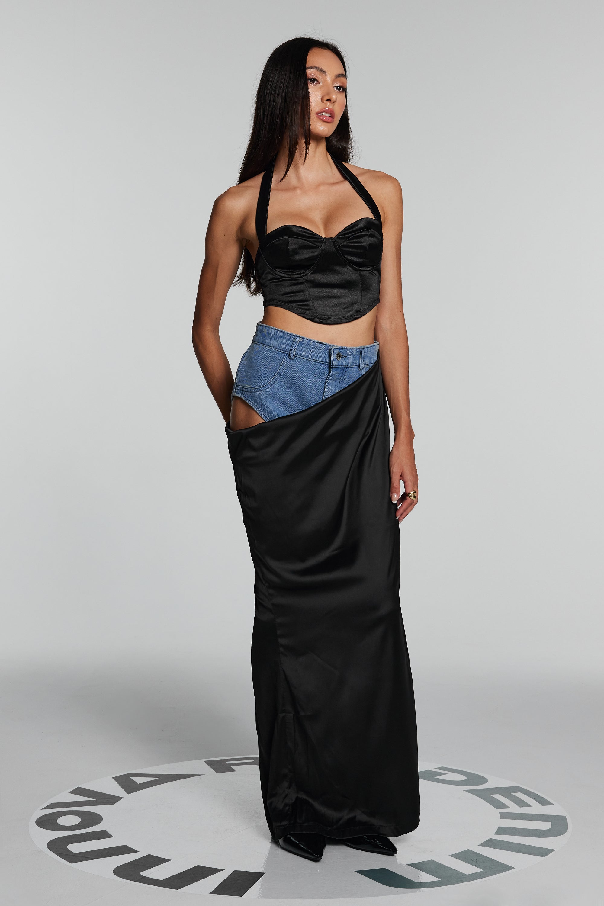 Ronny Denim Hollow Maxi Skirt