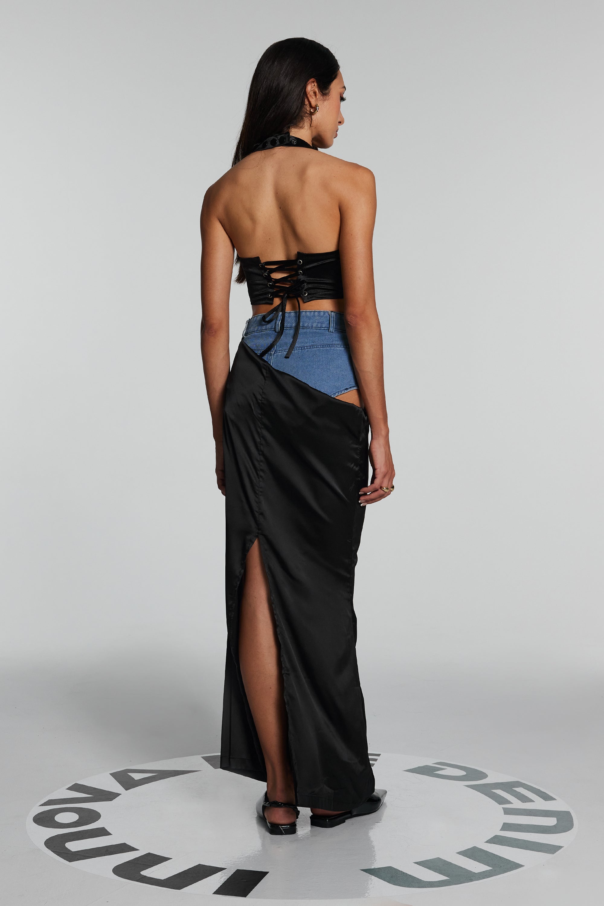 Ronny Denim Hollow Maxi Skirt