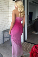 Pink Gradient Gathered Strapless Dress