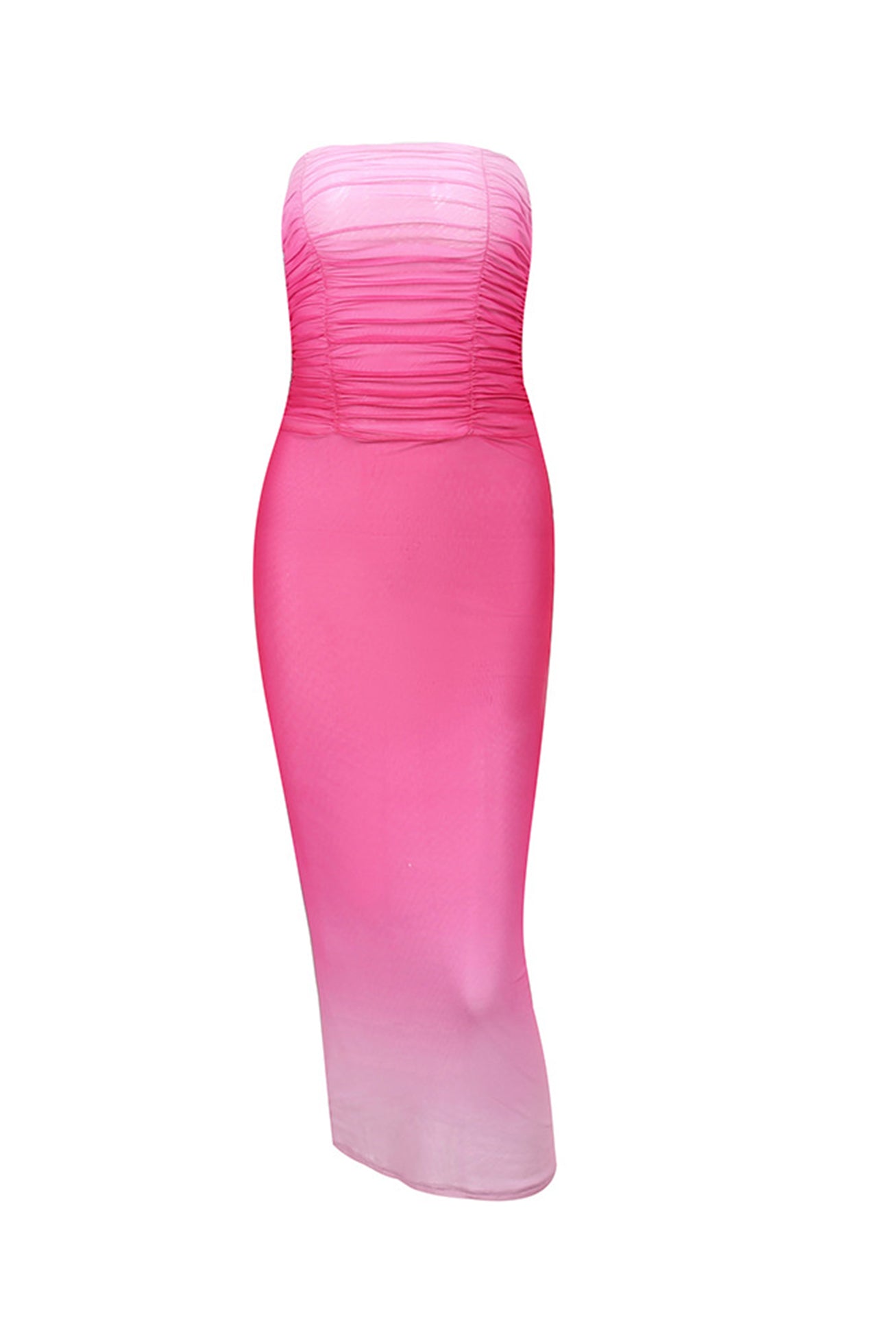 Pink Gradient Gathered Strapless Dress