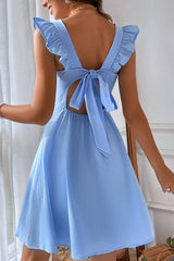 Ärmelloses Minikleid mit Rüschen und Bindeband hinten
