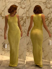 Durchsichtiges ärmelloses Maxikleid mit Pailletten