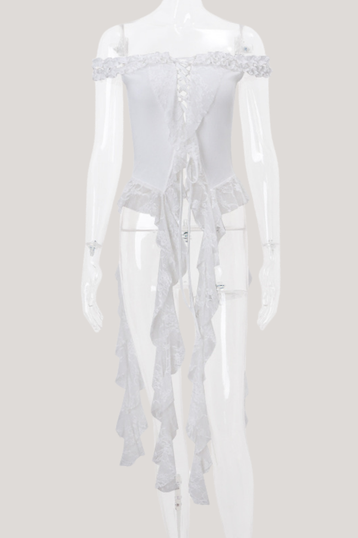 Sacha – Schulterfreies Spitzentop mit Fransen