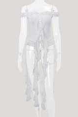 Sacha – Schulterfreies Spitzentop mit Fransen