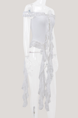 Sacha – Schulterfreies Spitzentop mit Fransen