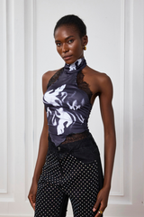 Rückenfreies Neckholder-Top aus Saphirspitze