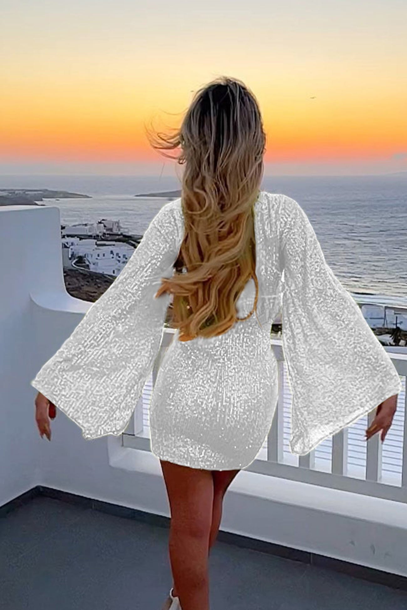 Sequins Flares Sleeve Dress