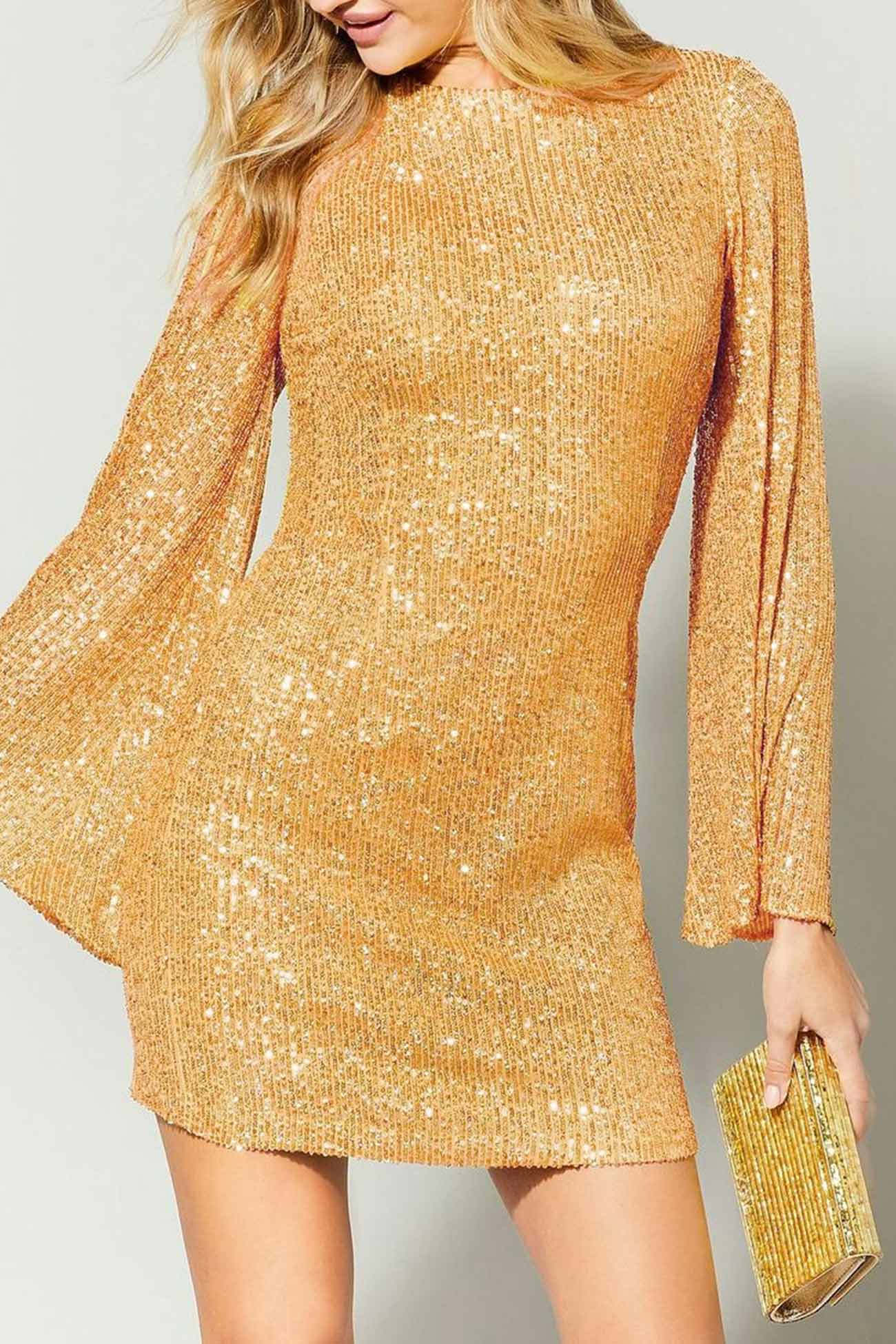 Sequins Flares Sleeve Dress