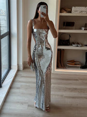 Silbernes Maxikleid