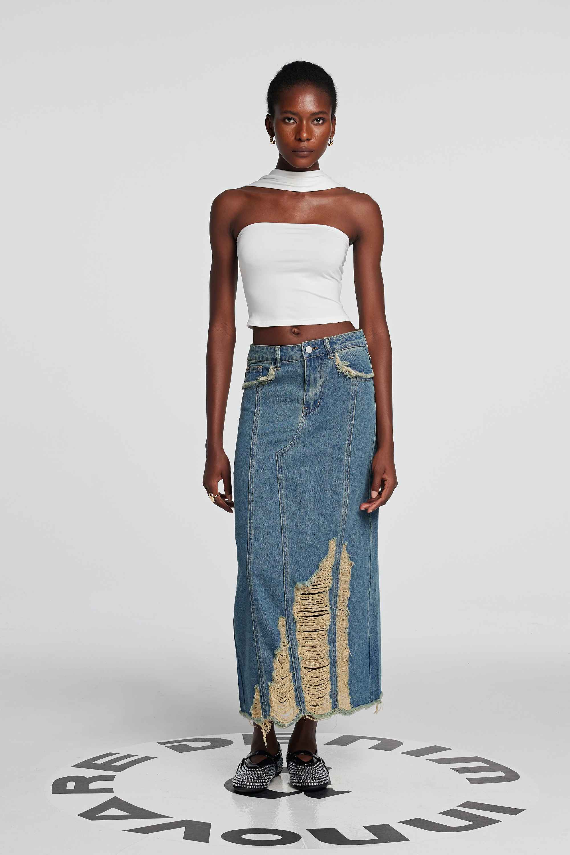 Sharon Torn Denim Skirt