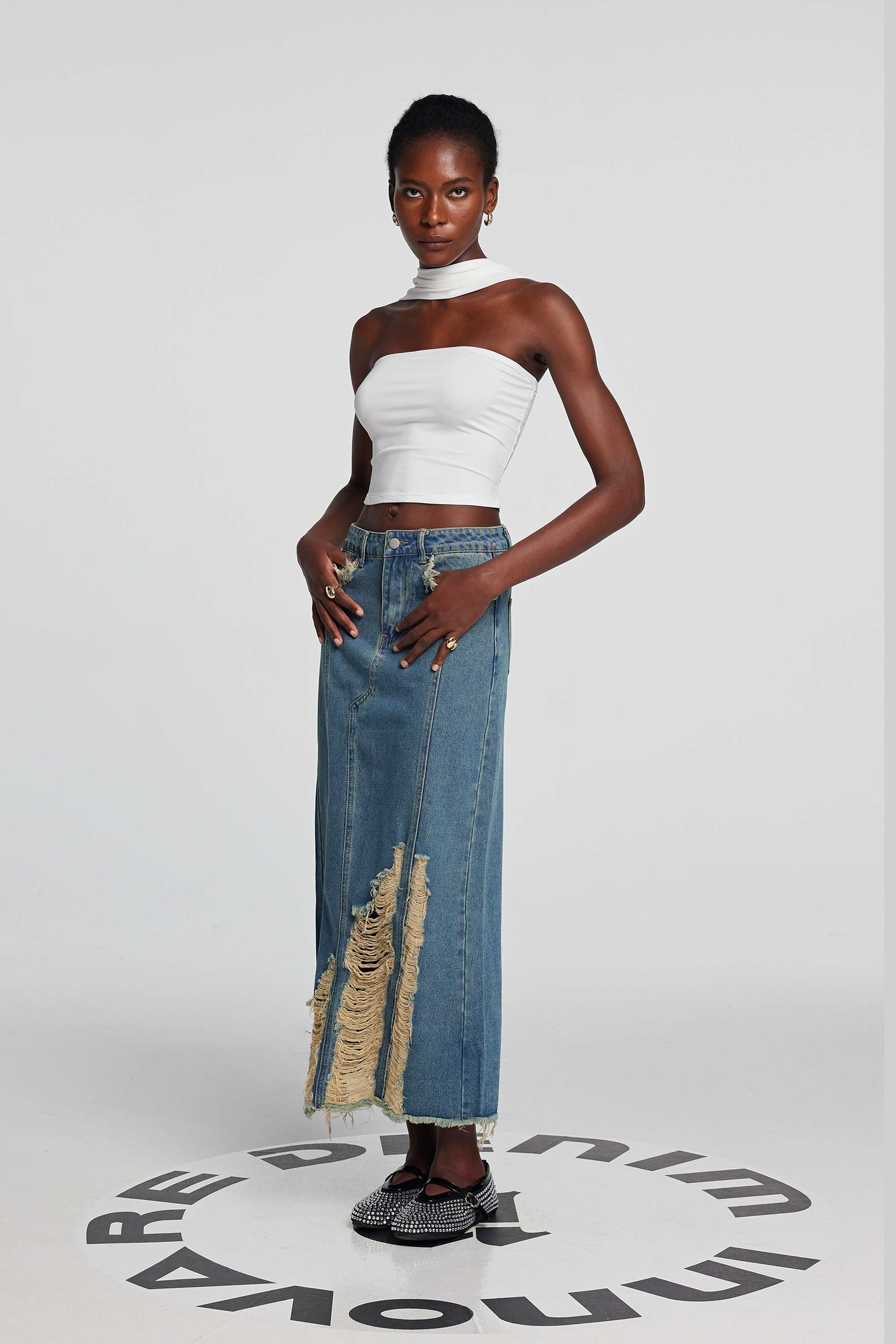 Sharon Torn Denim Skirt