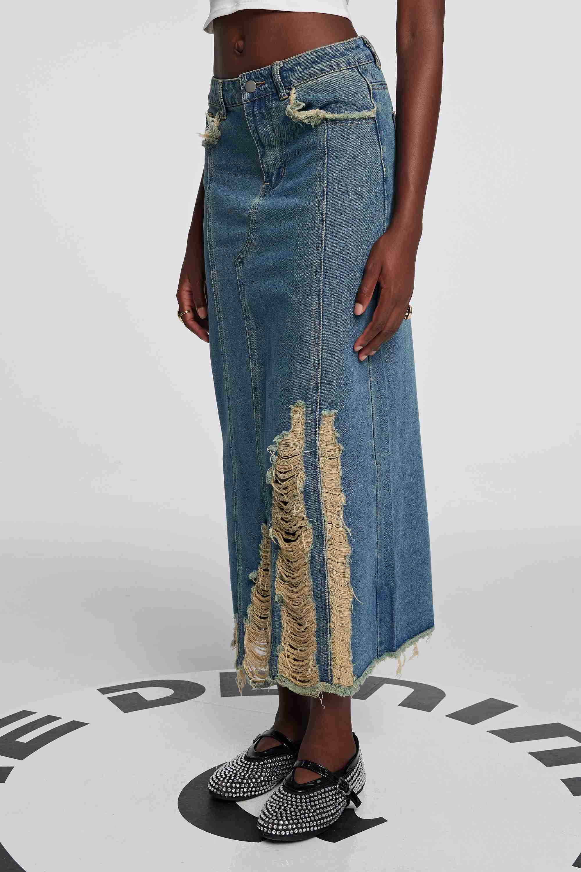 Sharon Torn Denim Skirt