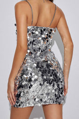 Solid Sequin Sleeveless Chain Mini Dress