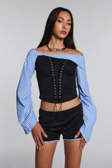 Skyla Stripe Lace Up Off Shoulder Set