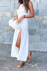 Einfarbiges, gestricktes Tank-Kleid mit Seitenschlitz