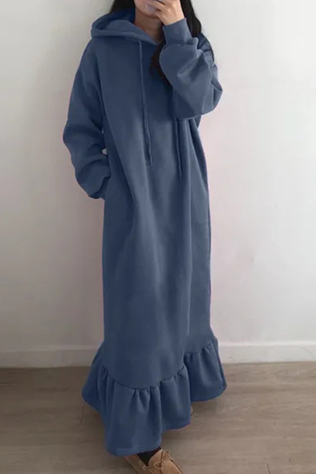 Solid Hoodie Fishtail Sweatshirt Dress