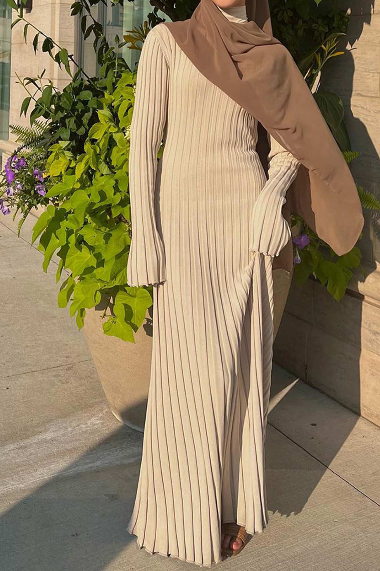 Solid Ribbed Knit Tie-waist Dress