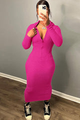 Solides Kapuzenkleid mit Reißverschluss