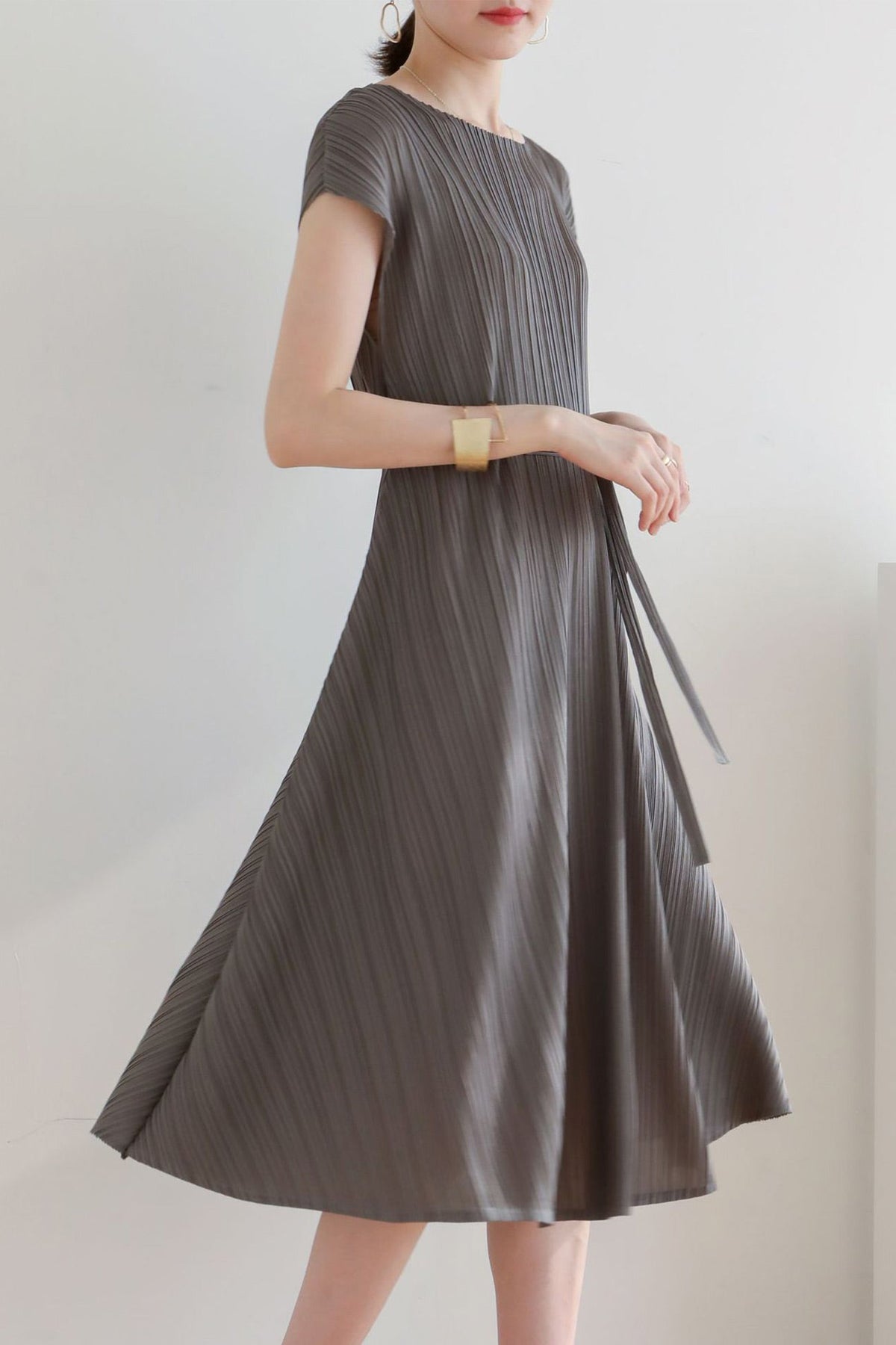 Solid Color Crew Neck Tie-Strap Dress