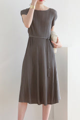 Solid Color Crew Neck Tie-Strap Dress