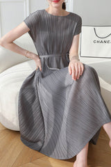 Solid Color Crew Neck Tie-Strap Dress