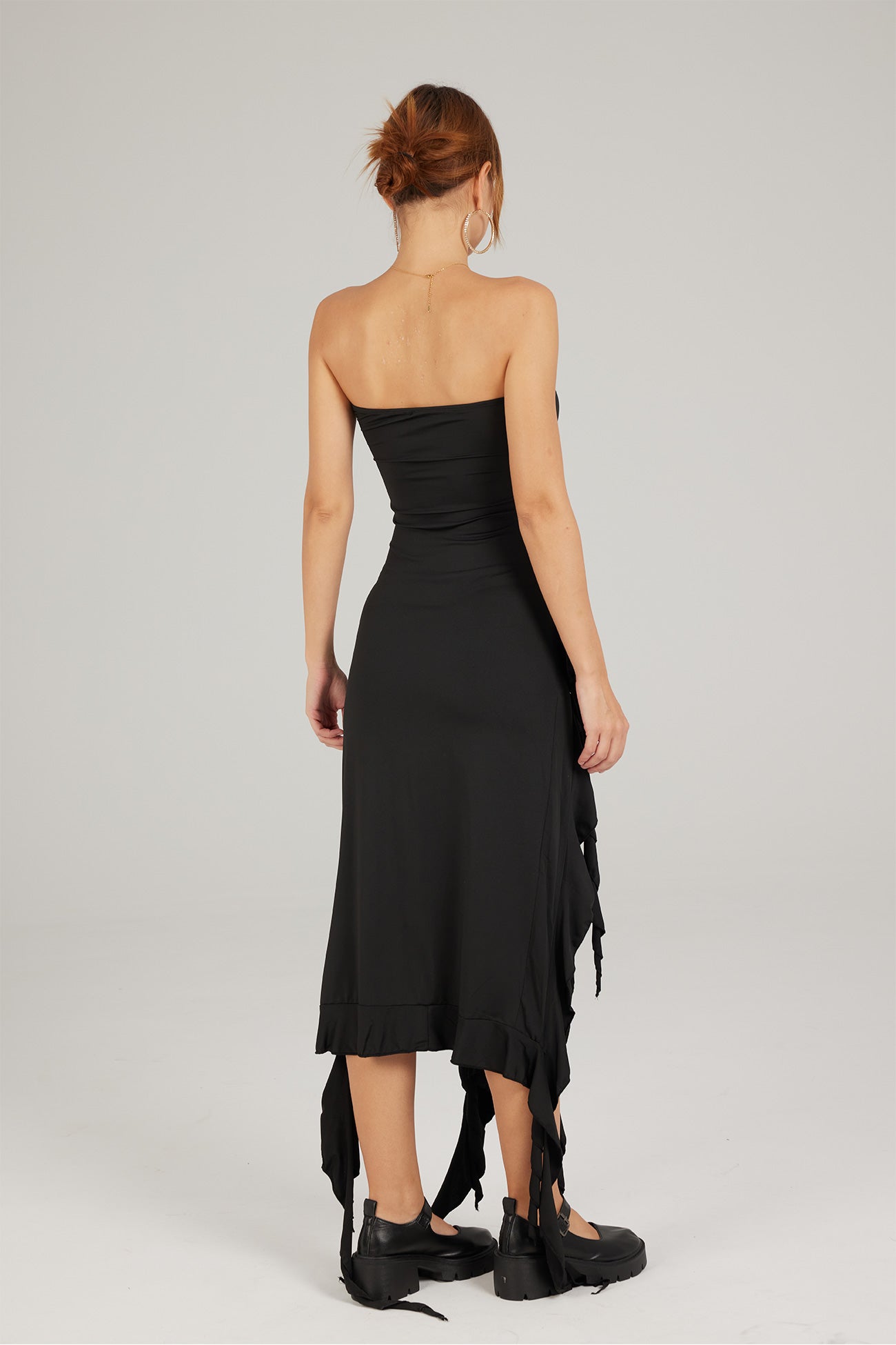 Strapless Fringe Split Midi Dress