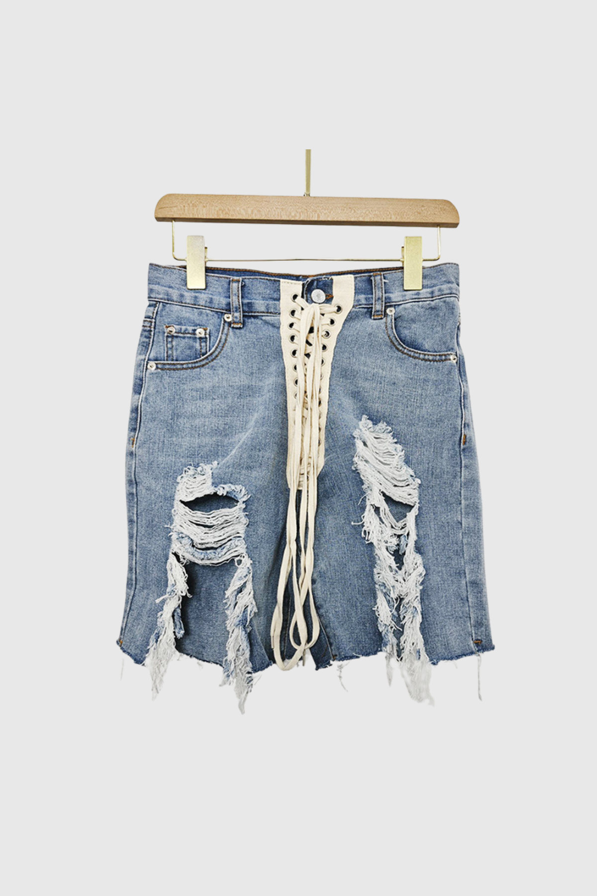 Tallulah Lace Up Fringe Torn Short Jeans