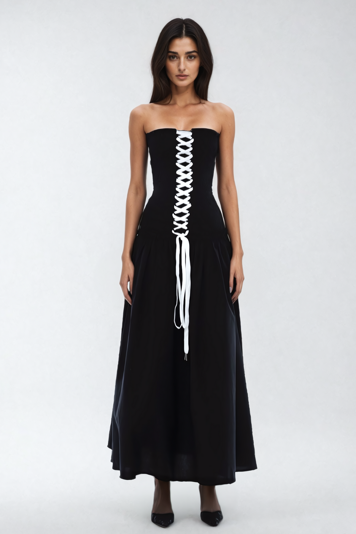 Tamara Lace Up Strapless Maxi Dress