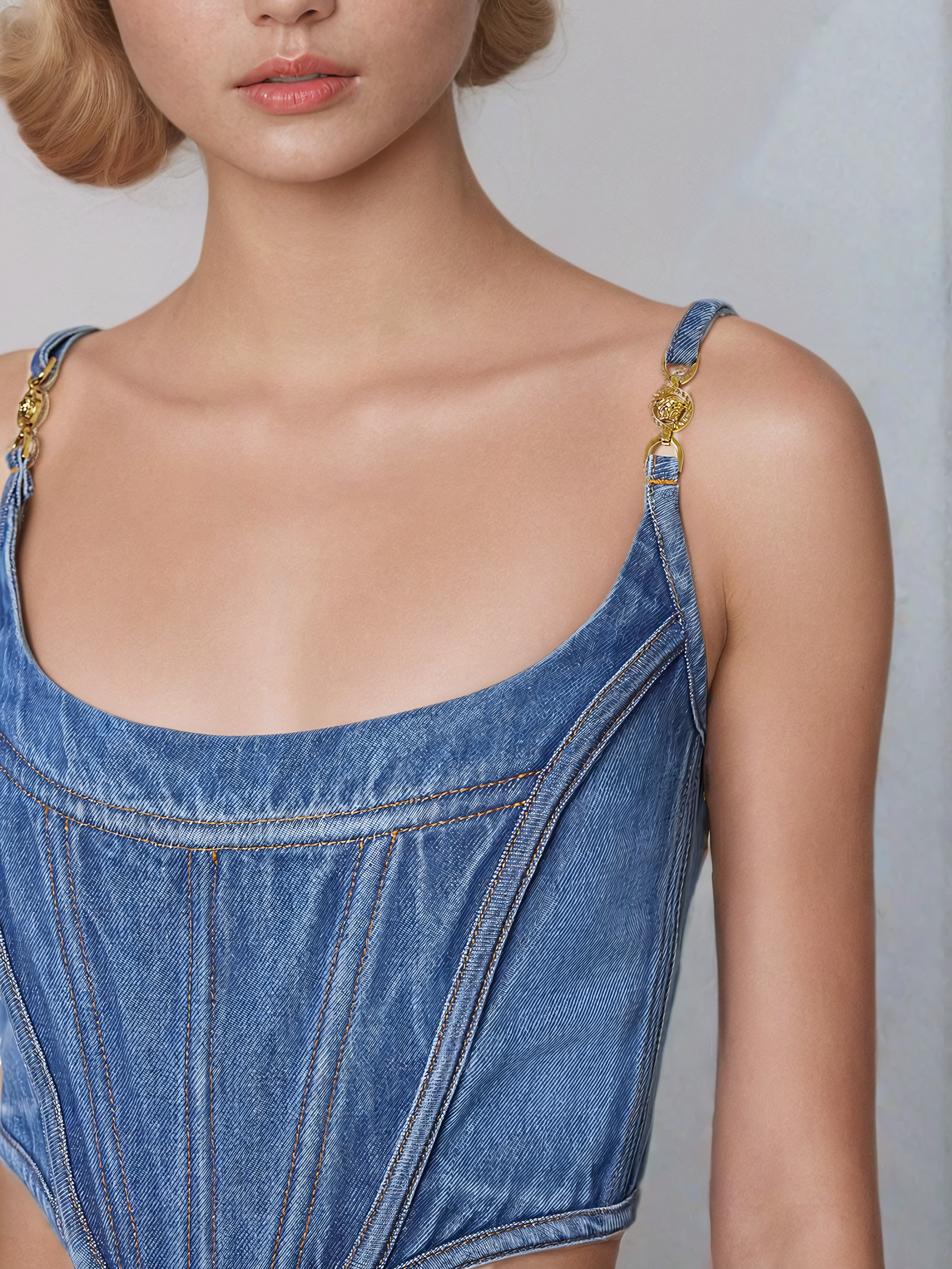 Taylor Corset Spaghetti Denim Top