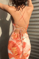 Tie-dyed Cowl Neck Crisscross Tie-back Cami Dress