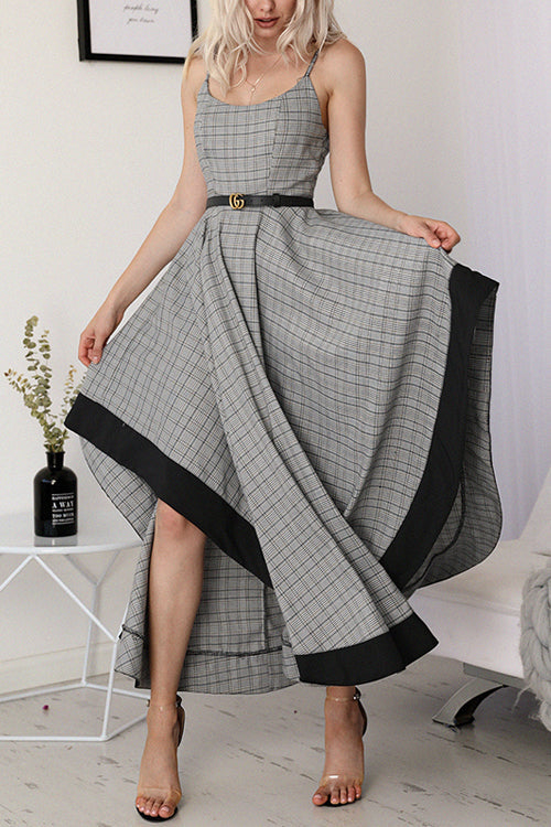 Magic Grey Tartan Irregular Hem Maxi Dress