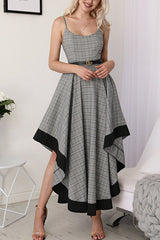 Magic Grey Tartan Irregular Hem Maxi Dress