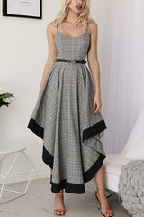 Magic Grey Tartan Irregular Hem Maxi Dress