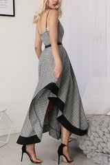 Magic Grey Tartan Irregular Hem Maxi Dress