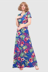 Zweiteiliges Kleid mit V-Ausschnitt, Rückenschnürung und Blattmuster