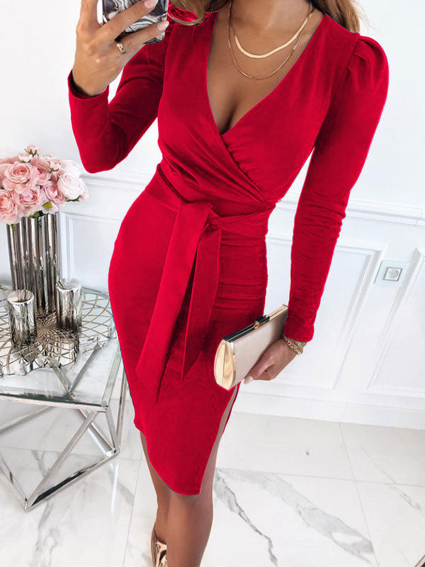 Split Long Sleeve Trendy Knit Mini Dress