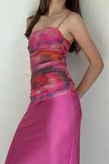 Vintage Floral Print Patchwork Ruched Cami Dress