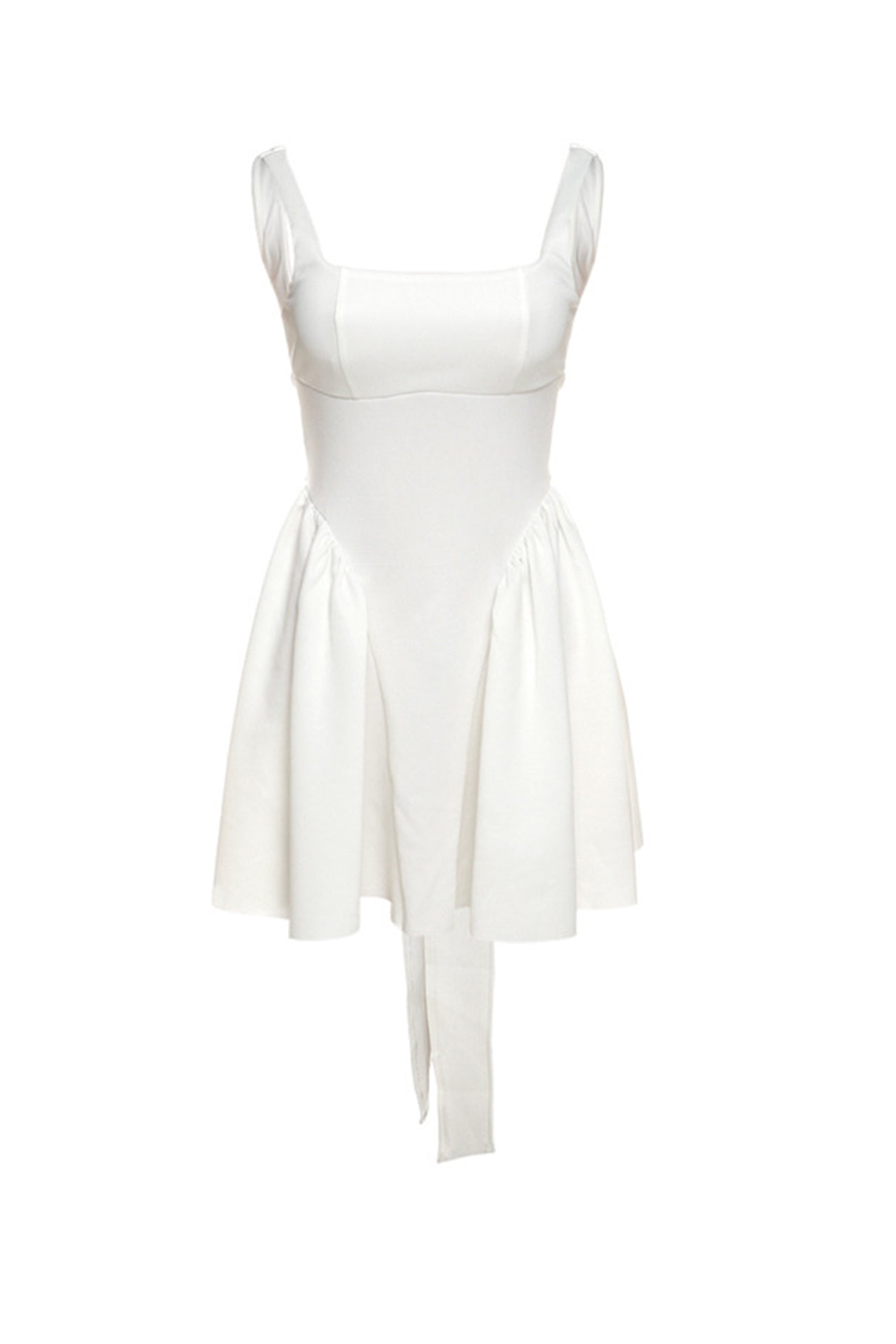 White Backless Tie-back Ruched Dress