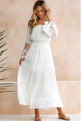 White Off Shoulder Lace Puff Sleeve Dress